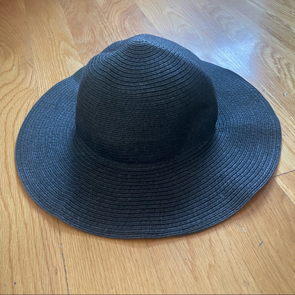 J.Crew Straw Wide Brim Hat Black